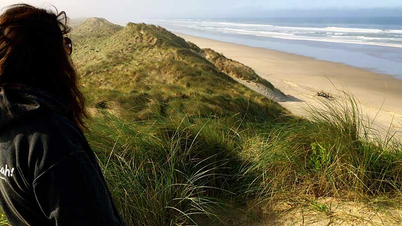 Climbing the sand dunes in Florence, Oregon