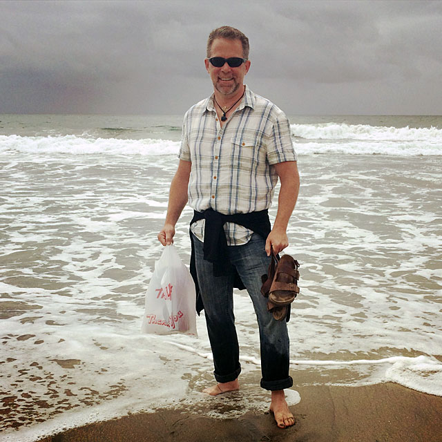 Taking a farewell stroll through the Pacific Ocean.