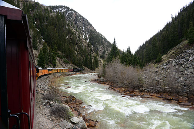 The train followed the bank of the Animas River