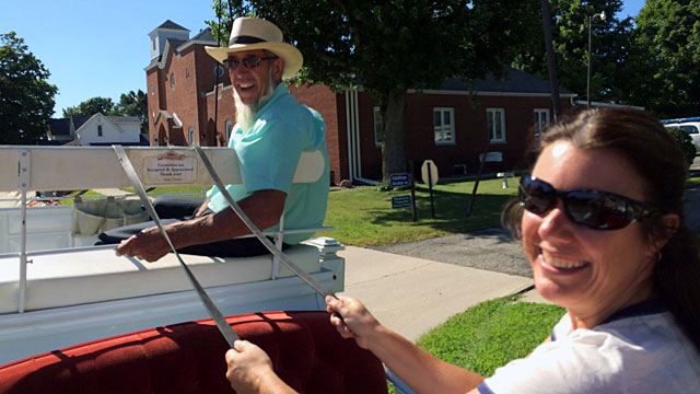 Kim gets to drive the buggy in Shipshewana