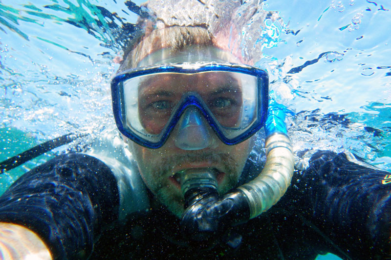 J.D., snorkeling in the Galapagos Islands